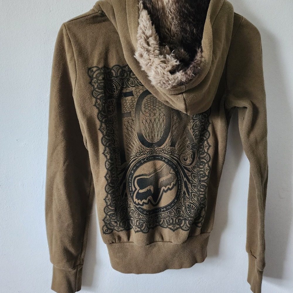 Fox Racing Hoodie Women's Y2K Small Green 00s Zip Up Grunge